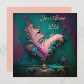 Rosa Federn bemalt Einladung (Vorne/Hinten)