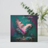 Rosa Federn bemalt Einladung (Stehend Vorderseite)