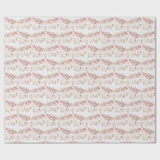 Rosa Federn und Blätter Geschenkpapier (Flach)