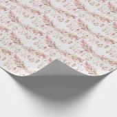 Rosa Federn und Blätter Geschenkpapier (Ecke)