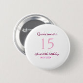 Rosa Fee 15. Geburtstag einfache moderne Quinceane Button (Vorne & Hinten)