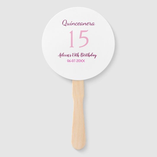 Rosa Fee 15. Geburtstag einfache moderne Quinceane Fächer (Vorderseite)