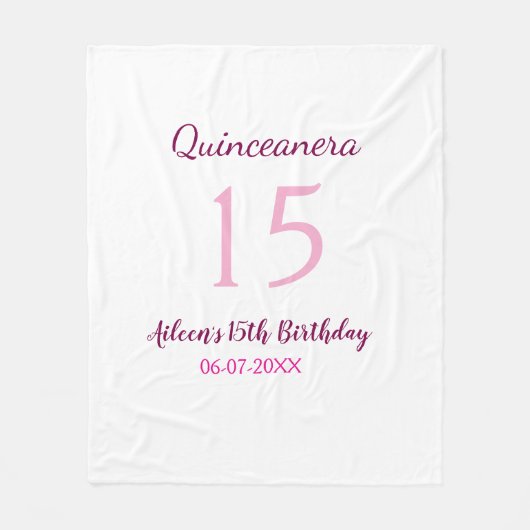 Rosa Fee 15. Geburtstag einfache moderne Quinceane Fleecedecke (Vorderseite)