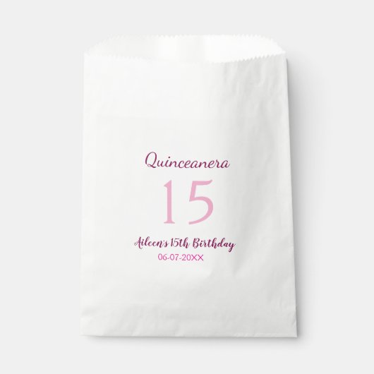 Rosa Fee 15. Geburtstag einfache moderne Quinceane Geschenktütchen (Vorderseite)