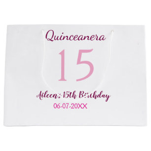 Rosa Fee 15. Geburtstag einfache moderne Quinceane Große Geschenktüte