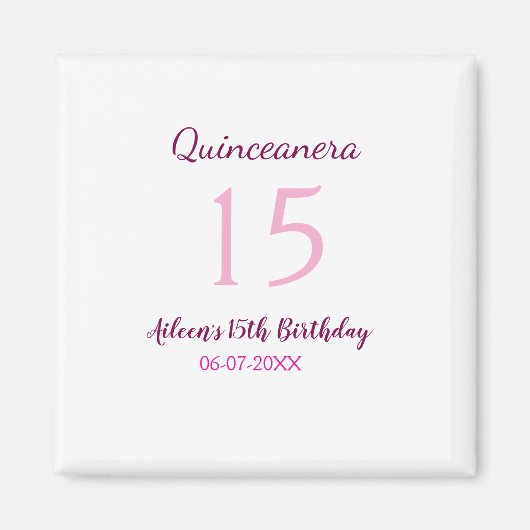Rosa Fee 15. Geburtstag einfache moderne Quinceane Magnet (Vorne)