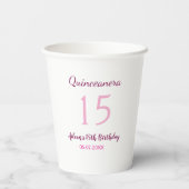 Rosa Fee 15. Geburtstag einfache moderne Quinceane Pappbecher (Rückseite)