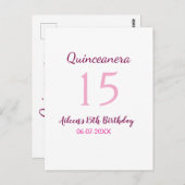 Rosa Fee 15. Geburtstag einfache moderne Quinceane Postkarte (Vorne/Hinten)