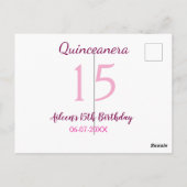 Rosa Fee 15. Geburtstag einfache moderne Quinceane Postkarte (Rückseite)