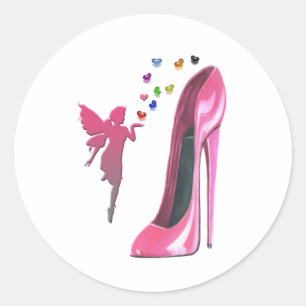 Rosa Fee-und Stilett-Schuh-Kunst Runder Aufkleber