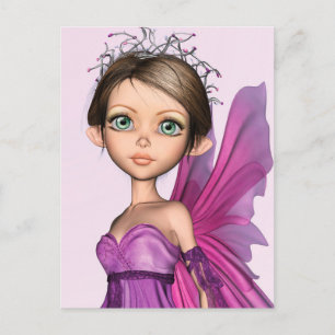 Rosa Feen Großer Augen Fantasy-Portrait Feiertagspostkarte