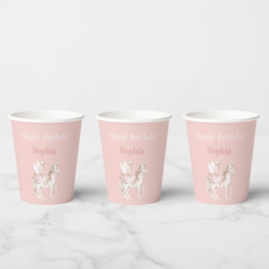 Rosa Feenflügel Kleid Einhorn Geburtstag Pappbecher (Multi)