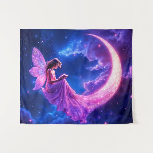 Rosa Feenflügel strahlende Sterne Kunst Wandteppich (Vorderseite (Horizontal))