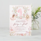 Rosa Feengarten zum ersten Geburtstag Einladung (Stehend Vorderseite)