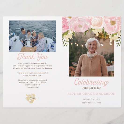 Rosa Feier des Programms zur Beerdigung von Leben Flyer (Vorne)