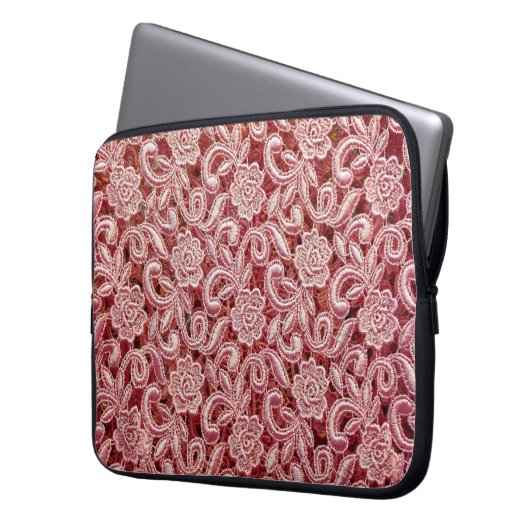 Rosa feine Spitzentextur mit nahtloser schöner Fed Laptopschutzhülle (Vorderseite Links)