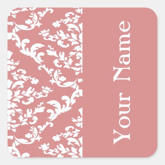 Rosa feiner Damast in Emporiomoffa mit Namen Quadratischer Aufkleber (Vorderseite)