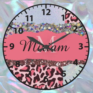 Rosa-feminin-monogramm-Uhr aus Roségold Große Wanduhr
