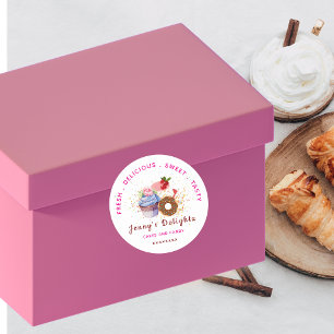 Rosa feminine Kuchen und Bonbons Runder Aufkleber