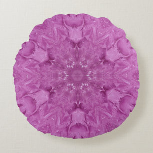 Rosa Feminine Spitz Kaleidoskop Schneeflocke Rundes Kissen