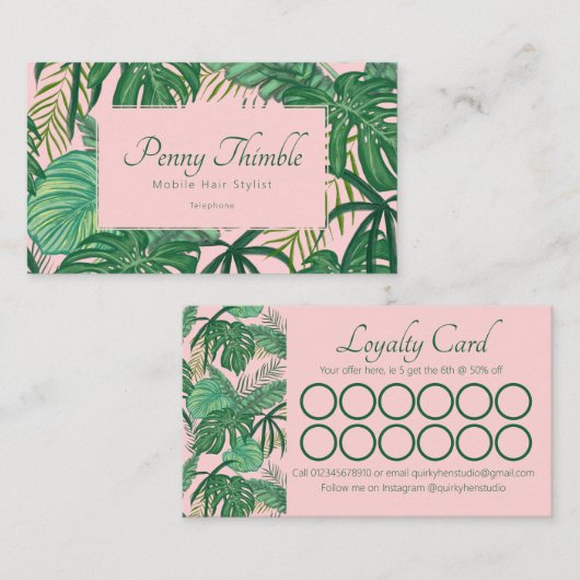 Rosa Feminine Tropical Monstero Treuekarte (Vorne/Hinten)