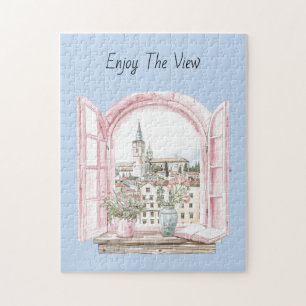 Rosa Fenster Stadtblick Puzzle
