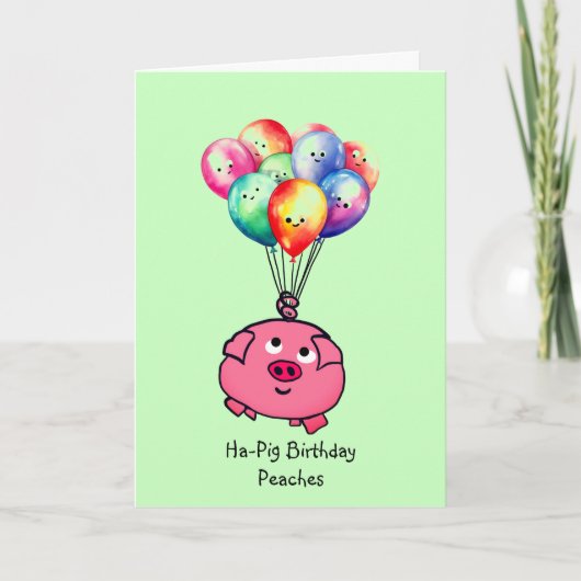 Rosa Ferkel mit Balloons Geburtstag Dankeskarte (Vorderseite)