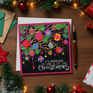 Rosa festliche Ornamente Weihnachtslied Inspirativ Feiertagskarte