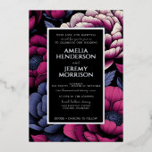 Rosa, fett floral mit Foto Folieneinladung (Vorderseite)