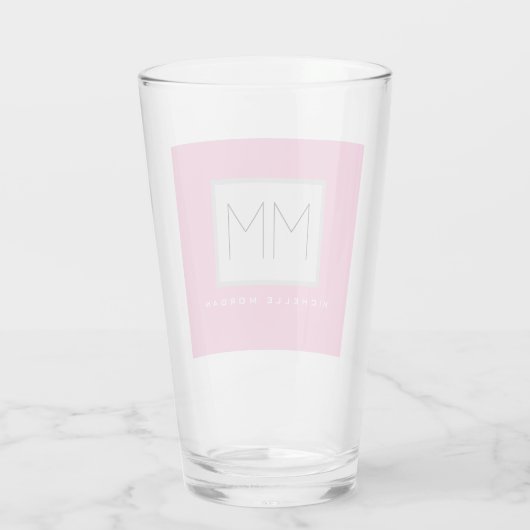 Rosa fett Monogramm Moderne Minimalistische Namens Glas (Rückseite)