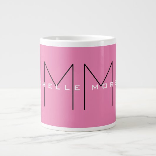 Rosa fett Monogramm Moderne Minimalistische Namens Jumbo-Tasse (Vorderseite)