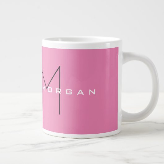 Rosa fett Monogramm Moderne Minimalistische Namens Jumbo-Tasse (Rechts)