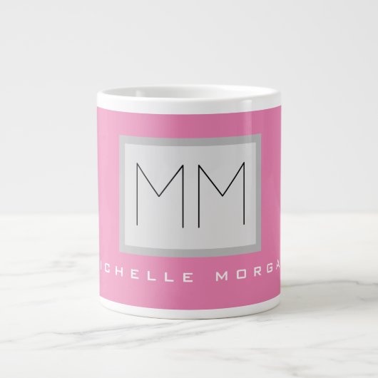 Rosa fett Monogramm Moderne Minimalistische Namens Jumbo-Tasse (Vorderseite)