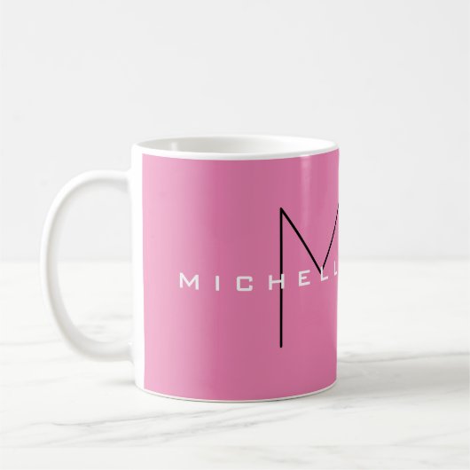 Rosa fett Monogramm Moderne Minimalistische Namens Kaffeetasse (Links)