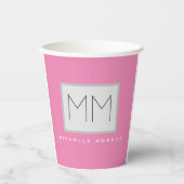 Rosa fett Monogramm Moderne Minimalistische Namens Pappbecher (Vorderseite)