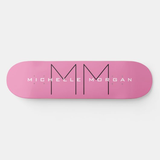 Rosa fett Monogramm Moderne Minimalistische Namens Skateboard (Horizontal)