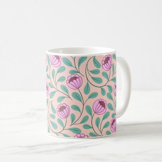 Rosa fette Blumen Kaffeetasse (VorderseiteRechts)