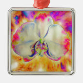 Rosa Feuer Orchid, surrealfarbene Aquarellbilder Silbernes Ornament (Vorne)