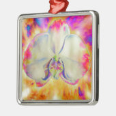 Rosa Feuer Orchid, surrealfarbene Aquarellbilder Silbernes Ornament (Links)