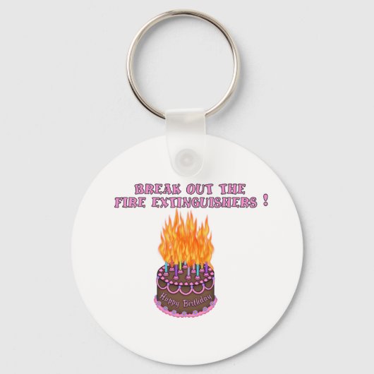 Rosa Feuerlöscher Geburtstagskuchen Schlüsselanhänger (Vorderseite)