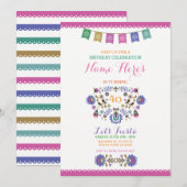 Rosa Fiesta Geburtstag Floral Mexiko Einladung (Vorne/Hinten)