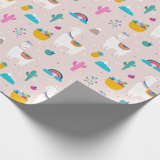 Rosa Fiesta-Lama Geschenkpapier (Ecke)