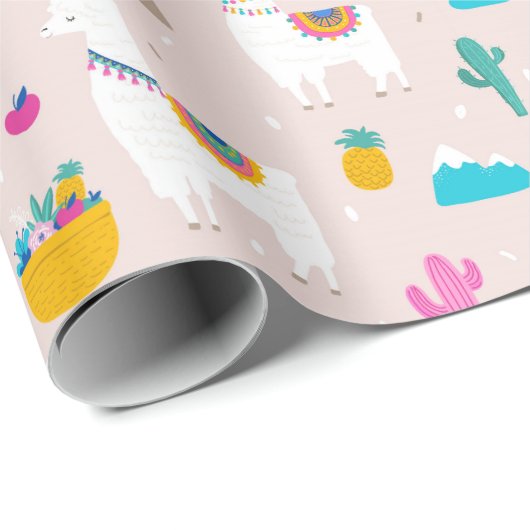 Rosa Fiesta-Lama Geschenkpapier (Rolleneckpunkt)