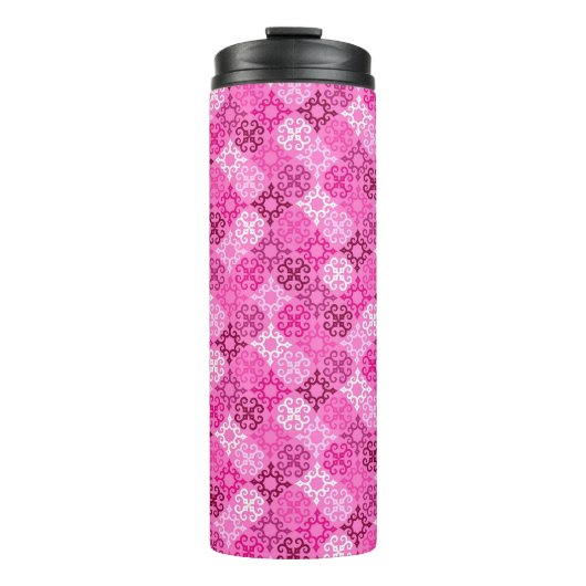 Rosa Filigran-Diamantmuster Thermosbecher (Vorderseite)
