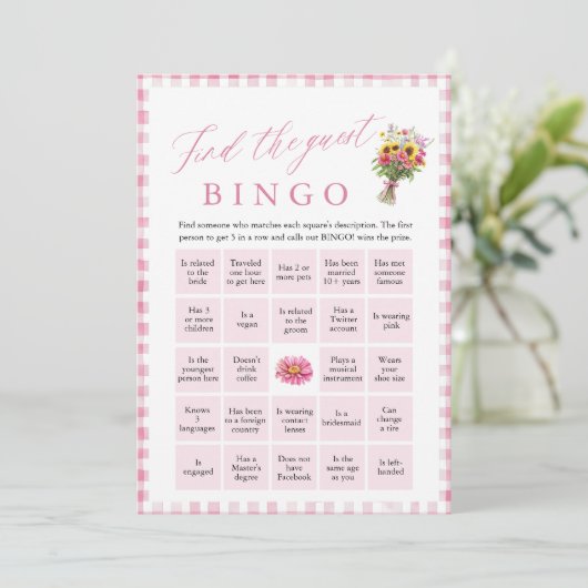 Rosa Finden Sie das Bingo Brautparty Game Einladung (Stehend Vorderseite)