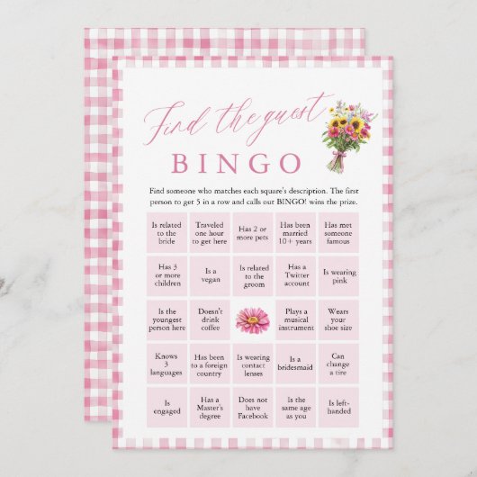 Rosa Finden Sie das Bingo Brautparty Game Einladung (Vorne/Hinten)