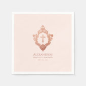 Rosa First Communion Girl Rose Gold Wappen Serviette (Vorderseite)