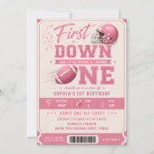 Rosa First Down Eins Fußball 1. Geburtstag Einladung (Vorderseite)