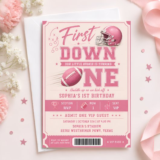 Rosa First Down Eins Fußball 1. Geburtstag Einladung