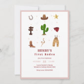 Rosa First Rodeo Cowboy Kindergeburtstag Einladung (Vorderseite)